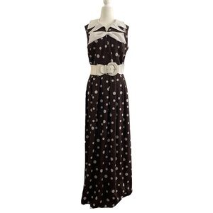Vintage 70’s chocolate brown white polka dot maxi dress